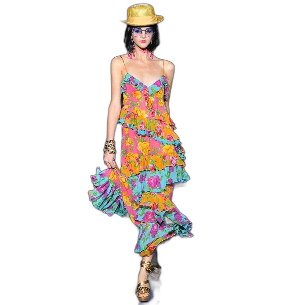 Size 10 Betsey Johnson silk tiered floral maxi dress Runway 2009 (10510)